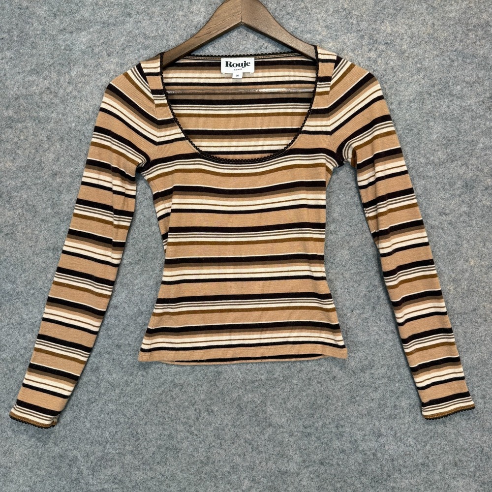 Rouje Paris Sia Wool Blend Top Women 36 Small Striped Scoop Neck French Designer